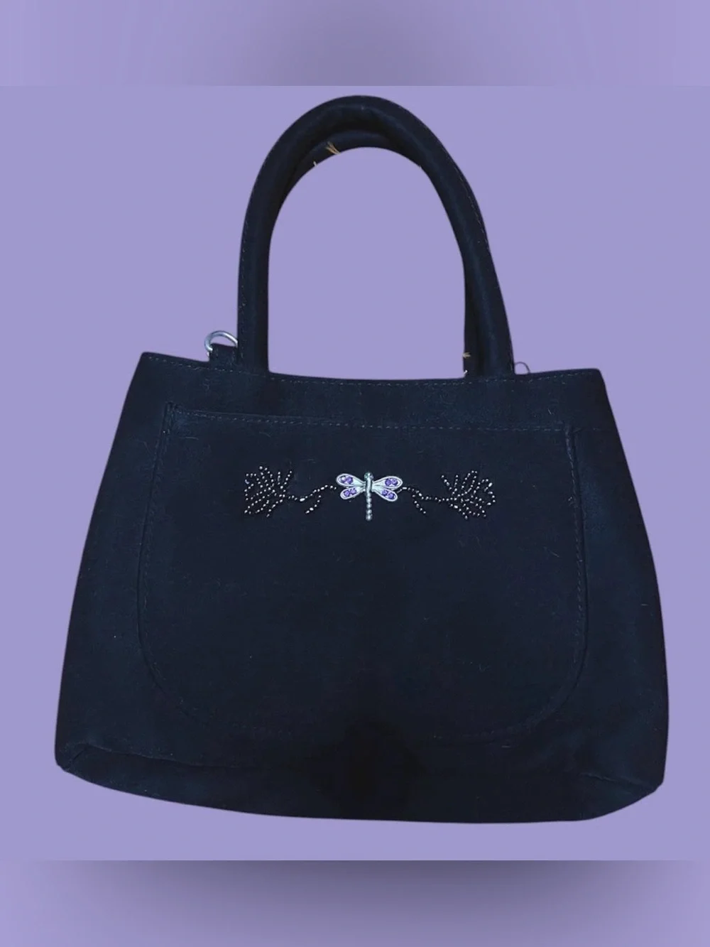 Y2K Black Women's Top-Handle Bag with beaded Dragonfly Accent